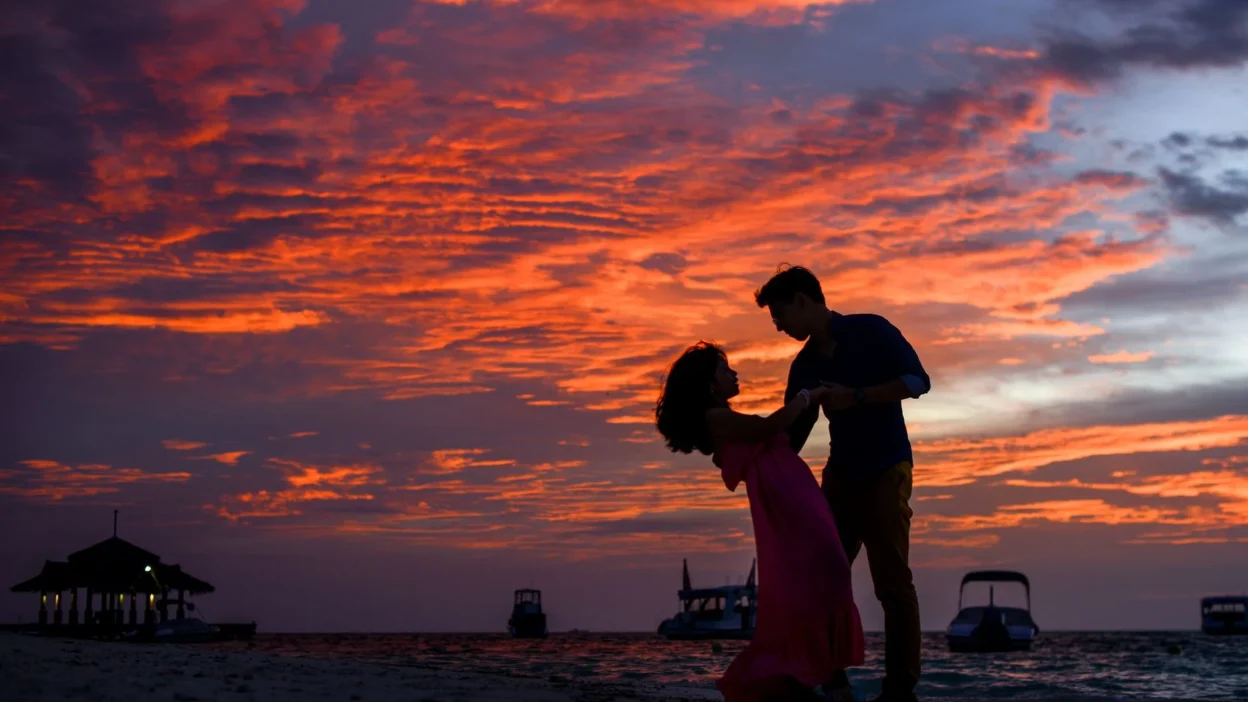 romantic couple sunset