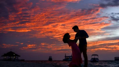 romantic couple sunset